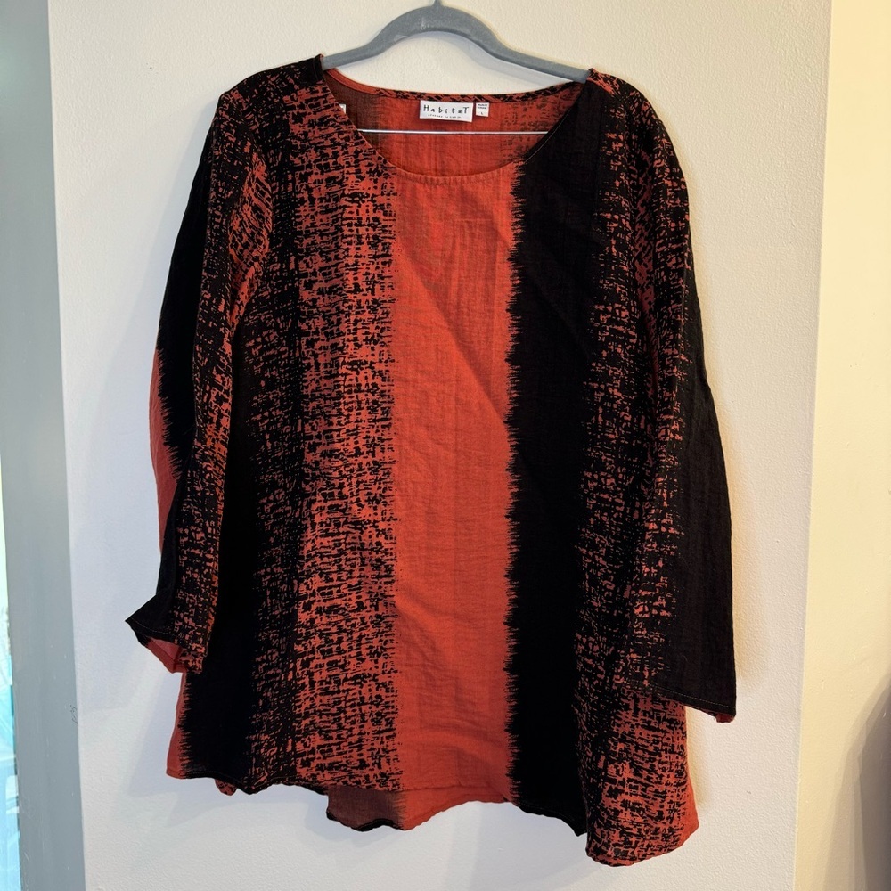 Habitat Women’s Lagenlook Angle Hem Scoop Neck Tunic A-Line 3/4 Sleeve